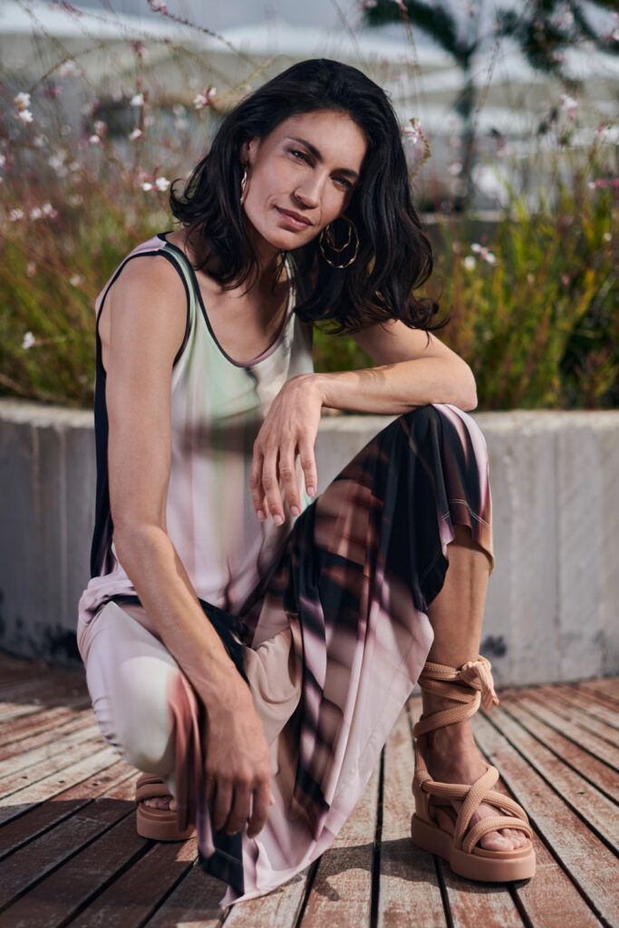 The LOVE MAXI DRESS is a cool, stretch jersey silhouette