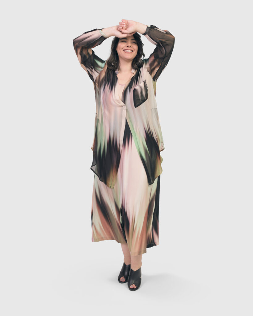 the BREATHE TUNIC BLOUSE, a breezy pullover of whisper-light chiffon